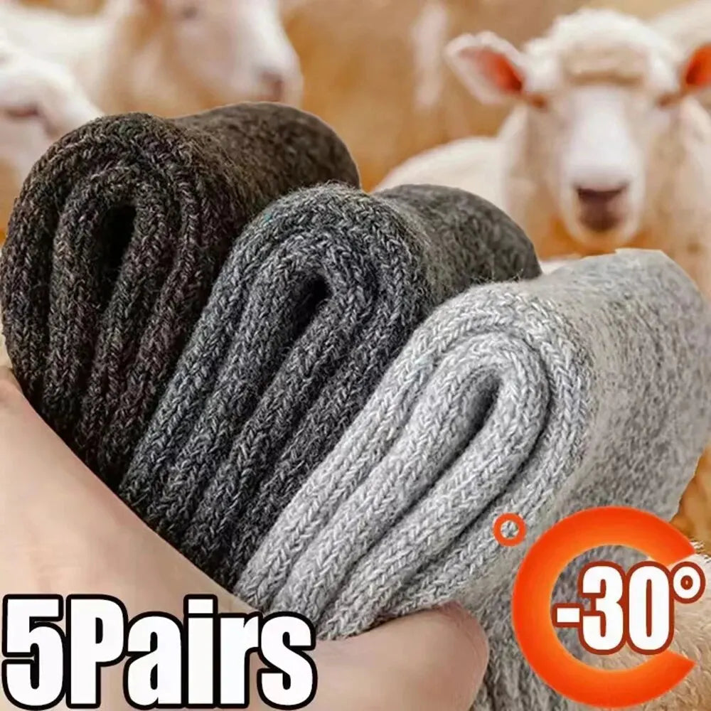 5 Pairs Autumn Winter Men Thicken Wool Socks Women Keep Warm