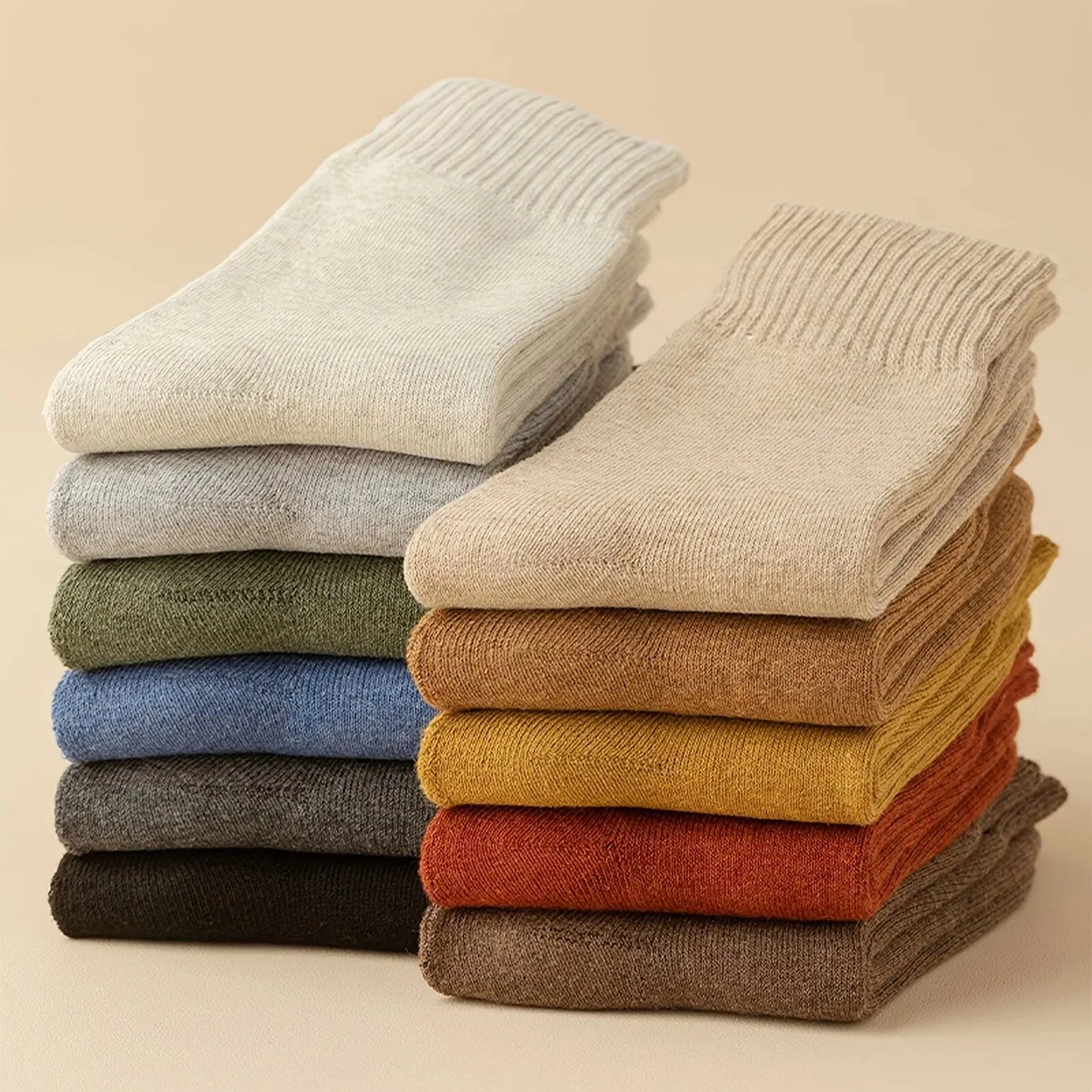 5 Pairs Men's Thick Thermal Terry Socks For Winter Mid-calf