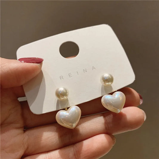 Elegant Imitation Pearl Earrings For Women Heart Round Stud Earrings