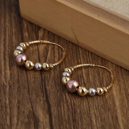 Classical Fashion Charm Women Gold Color Ball Bead Hoop Earrings