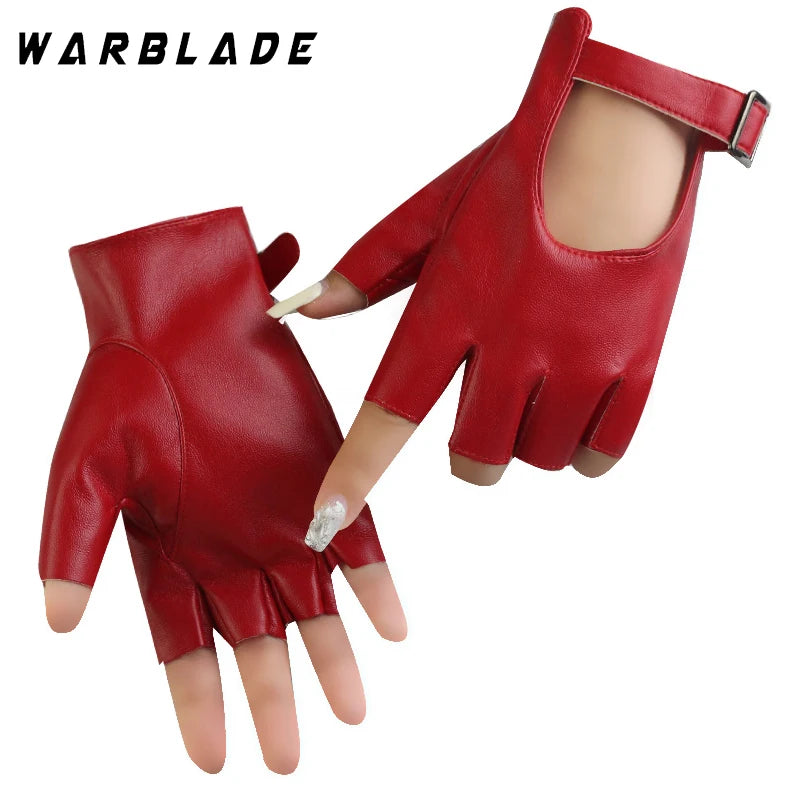 Women PU Leather Waterproof  Fingerless Gloves Female Half Gloves