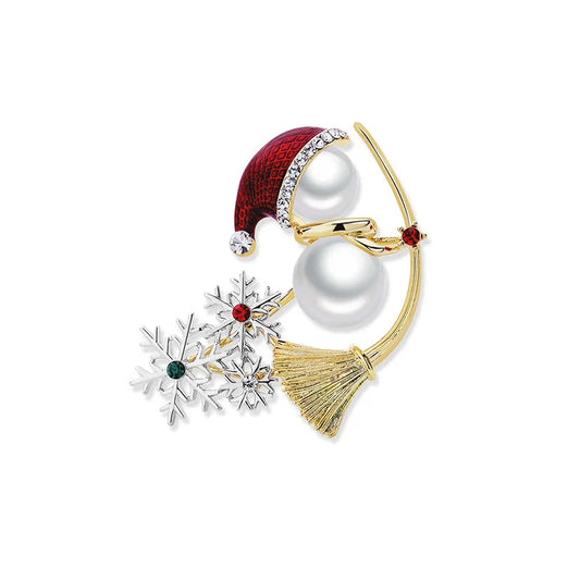 Classic Christmas Skiing Snowman Brooches For Women Men Enamel Pearl