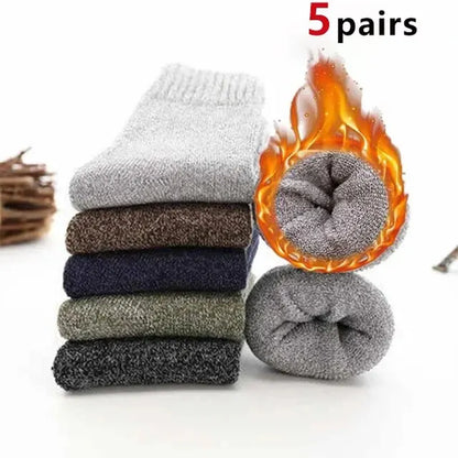 5 Pairs Autumn Winter Men Thicken Wool Socks Women Keep Warm