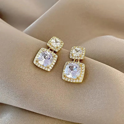 New Square White Zircon Stud Earrings for Women