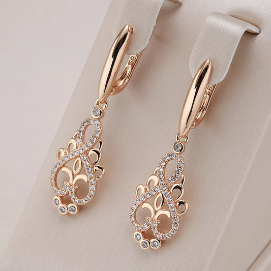 Kinel Crystal Flower Dangle Earrings Women Natural Zircon