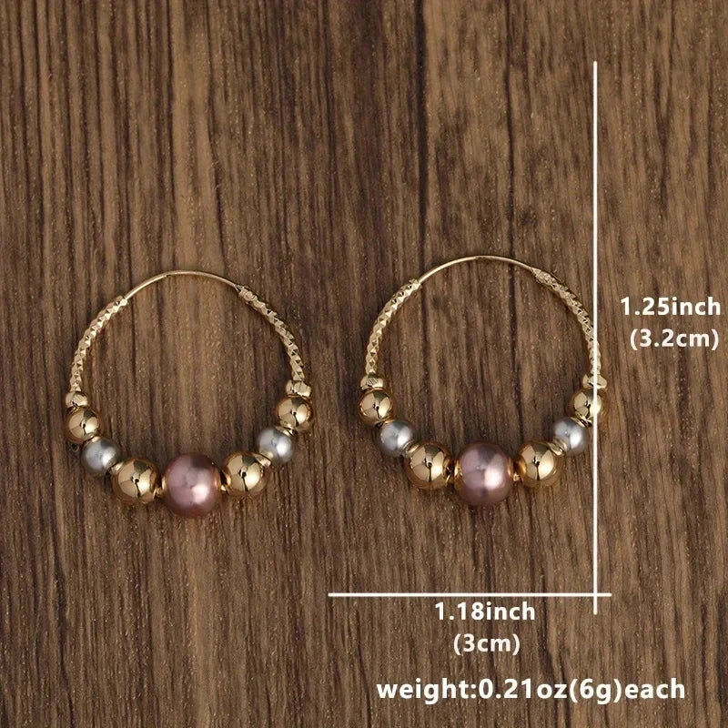 Classical Fashion Charm Women Gold Color Ball Bead Hoop Earrings