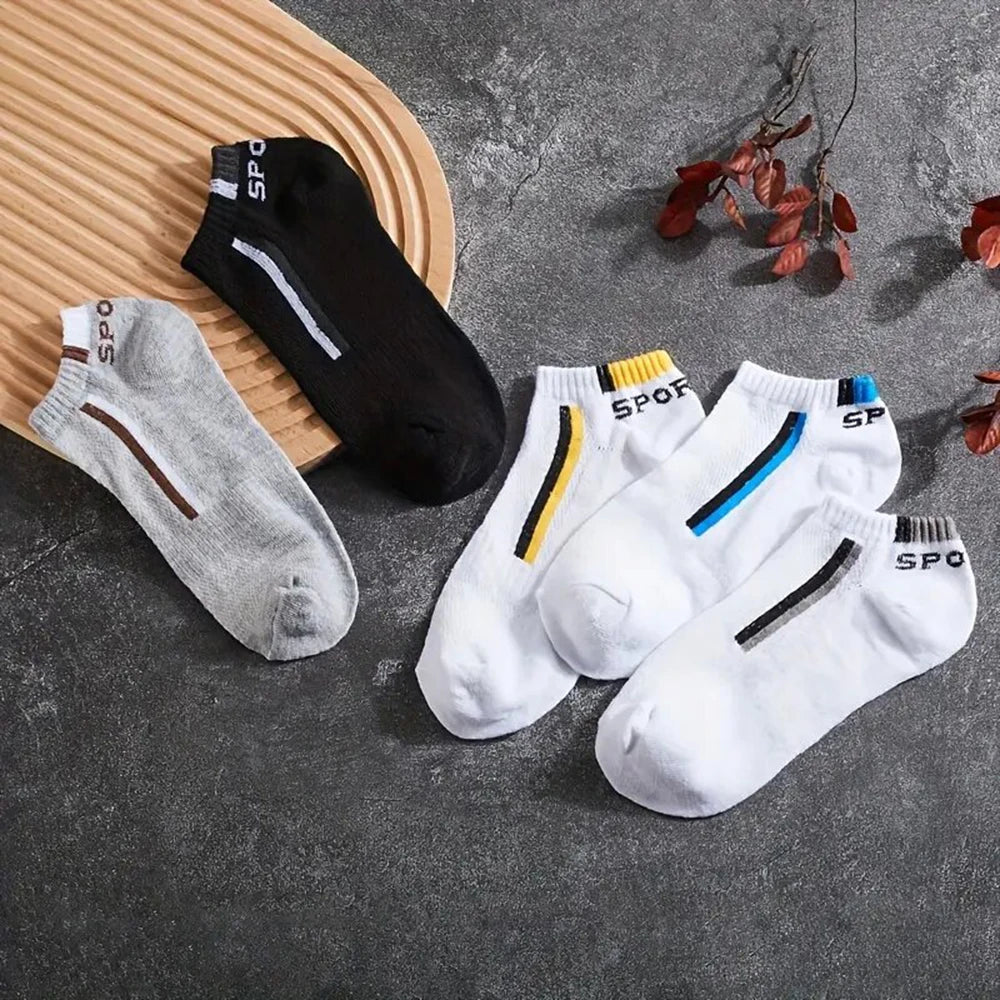 5 Pairs Men Short Socks Fashionable Versatile Stripes Absorb Sweat