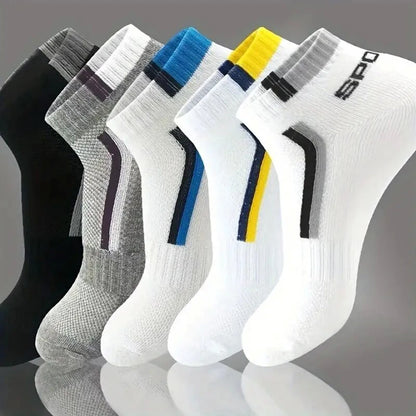 5 Pairs Men Short Socks Fashionable Versatile Stripes Absorb Sweat