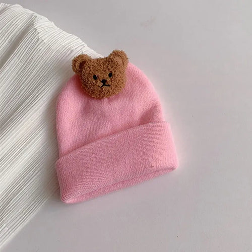 Cartoon Bear Baby Knitted Hat Autumn Winter Warm Newborn Infant