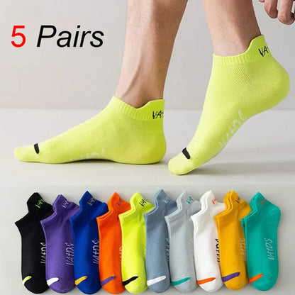 5 Pairs Men Short Socks Fashionable Versatile Stripes Absorb Sweat