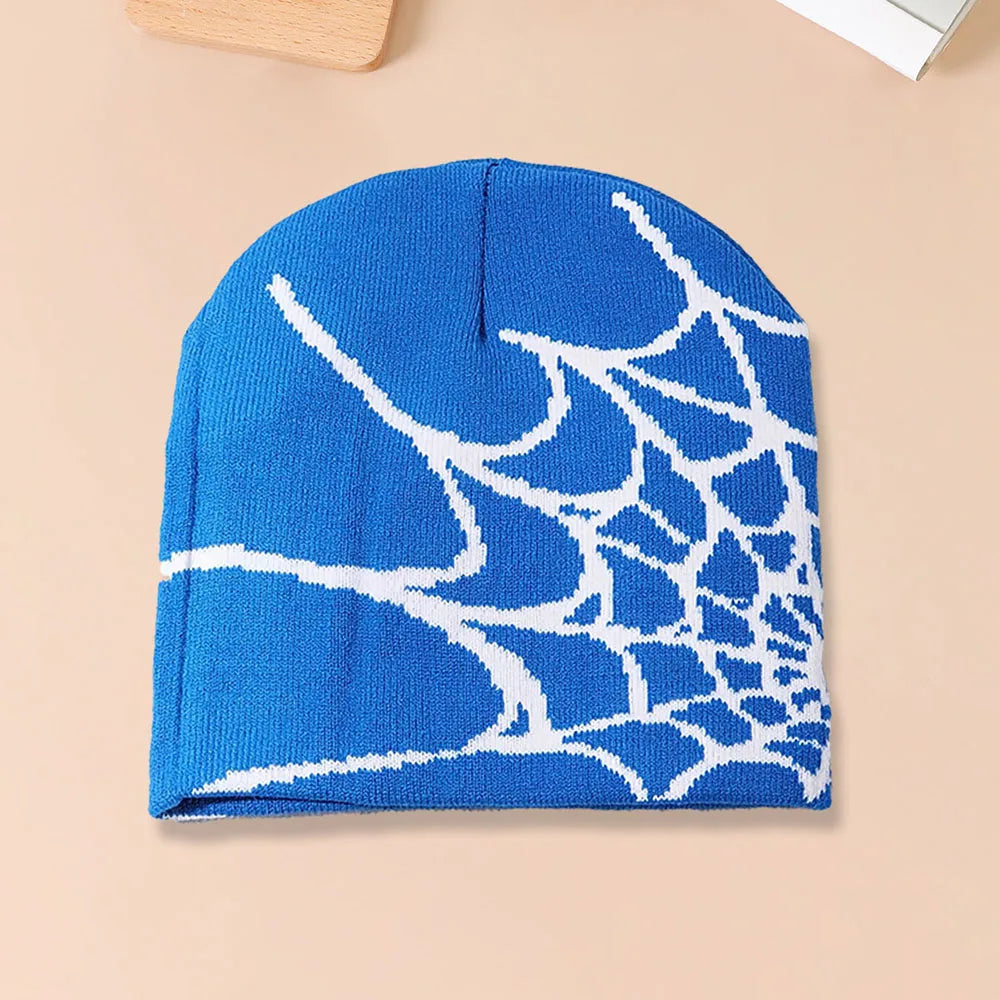 1pc Spiderweb Pattern Knitted Beanie Hat For Men Multi Colored