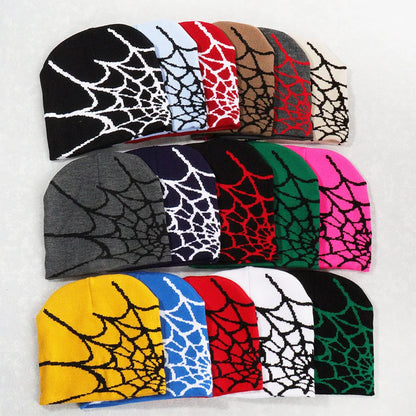 1pc Spiderweb Pattern Knitted Beanie Hat For Men Multi Colored