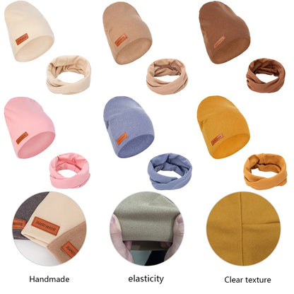 2Pcs Faux Cashmere Baby Hats Scarf Set Newborn Kids