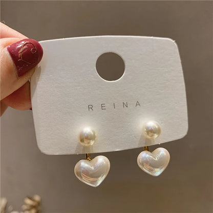 Elegant Imitation Pearl Earrings For Women Heart Round Stud Earrings