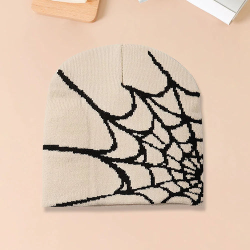 1pc Spiderweb Pattern Knitted Beanie Hat For Men Multi Colored