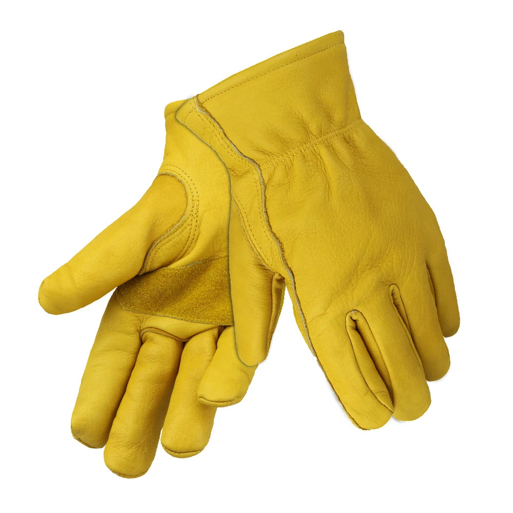 Winter Thermal Cold Work Gloves Cowhide Leather Motorcycle Fleece