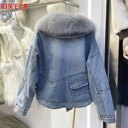 Winter Women New Luxury Natural True Fox Fur Big Collar