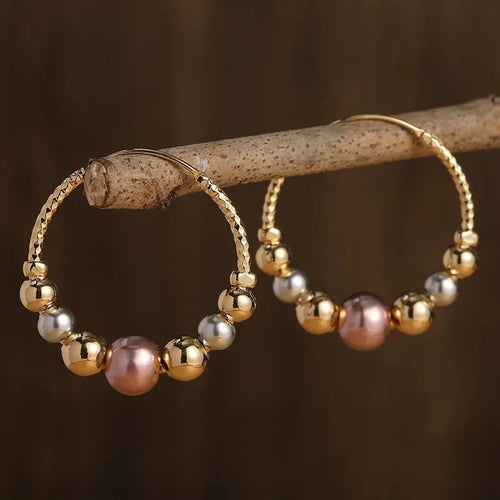 Classical Fashion Charm Women Gold Color Ball Bead Hoop Earrings