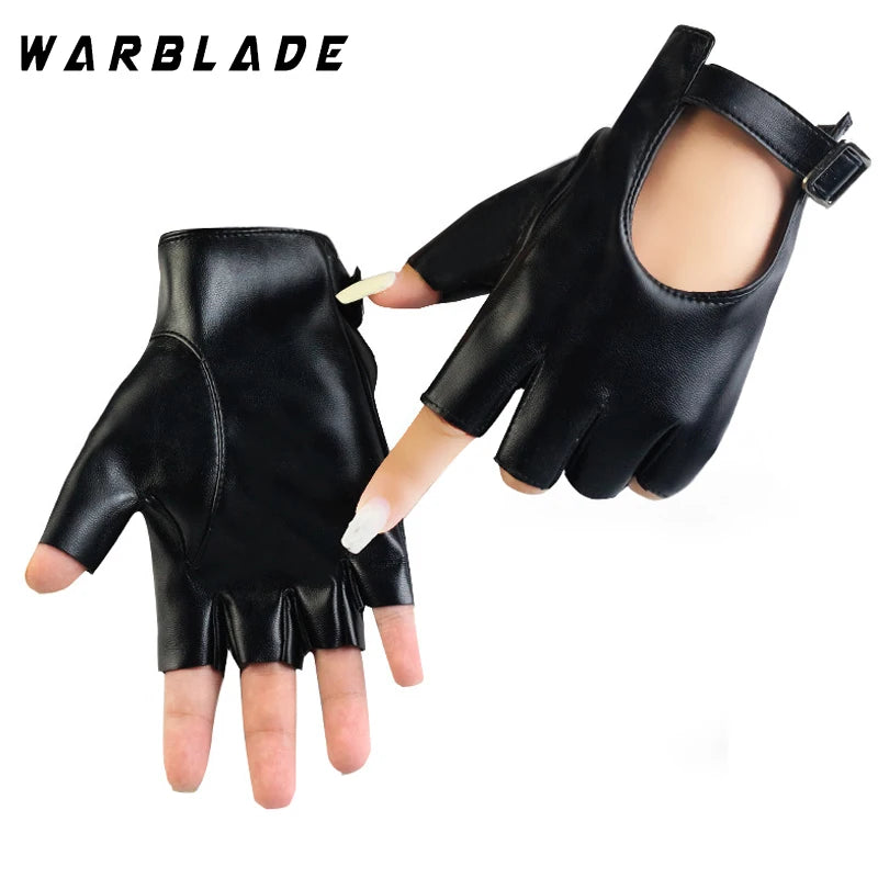 Women PU Leather Waterproof  Fingerless Gloves Female Half Gloves