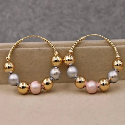 Classical Fashion Charm Women Gold Color Ball Bead Hoop Earrings