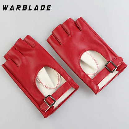 Women PU Leather Waterproof  Fingerless Gloves Female Half Gloves