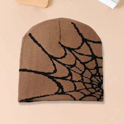 1pc Spiderweb Pattern Knitted Beanie Hat For Men Multi Colored