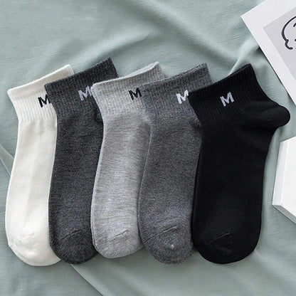 5 Pairs Men Short Socks Fashionable Versatile Stripes Absorb Sweat