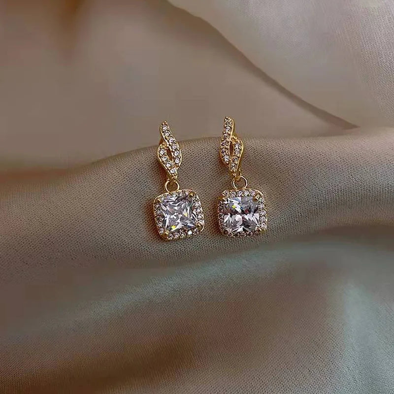 New Square White Zircon Stud Earrings for Women