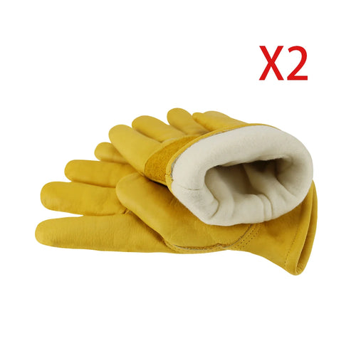 Winter Thermal Cold Work Gloves Cowhide Leather Motorcycle Fleece