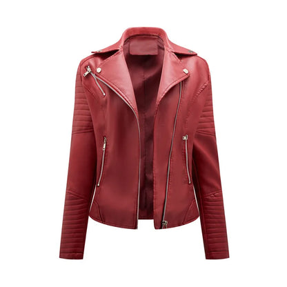 Women Fashon Faux Leather Jacket Zipper Casual Style