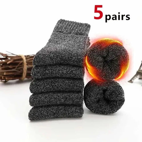 5 Pairs Autumn Winter Men Thicken Wool Socks Women Keep Warm