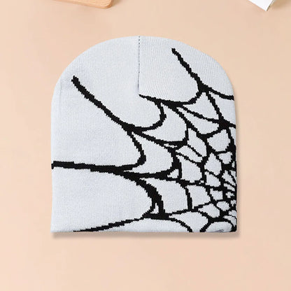 1pc Spiderweb Pattern Knitted Beanie Hat For Men Multi Colored