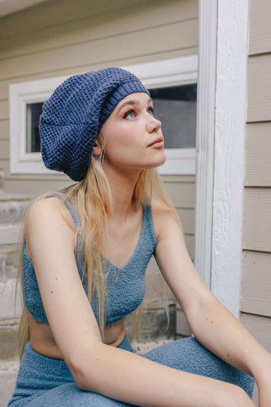 Slouch Waffle Knit Beanie - HatnGloves.com