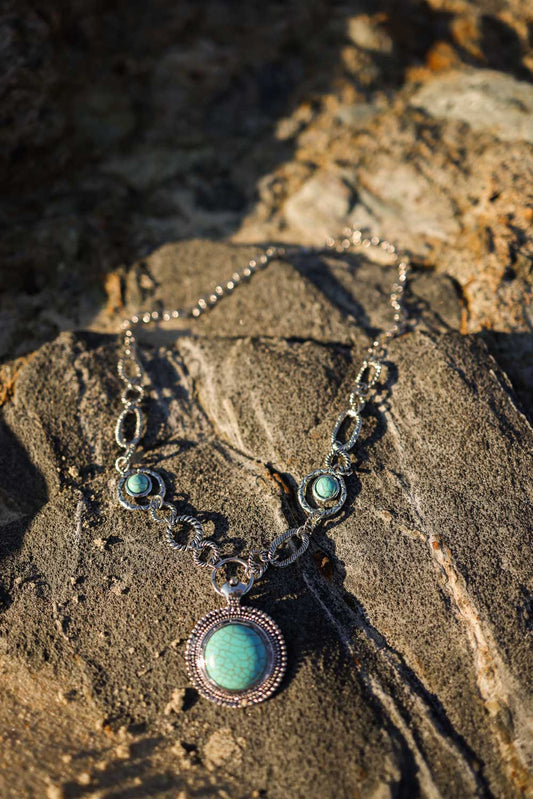 Soleil Turquoise & Silver Link Necklace - HatnGloves.com