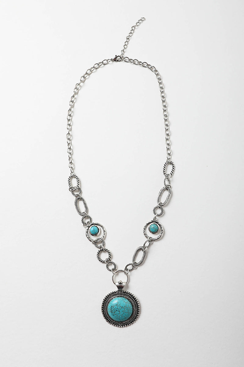 Soleil Turquoise & Silver Link Necklace - HatnGloves.com