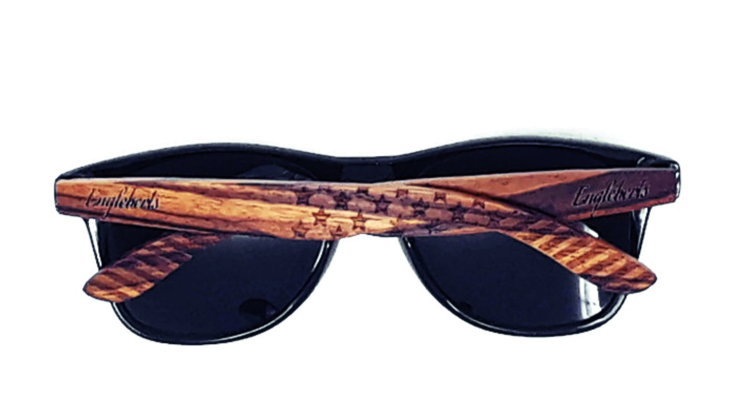 Zebrawood Sunglasses, Stars and Bars With Wooden Case, Polarized