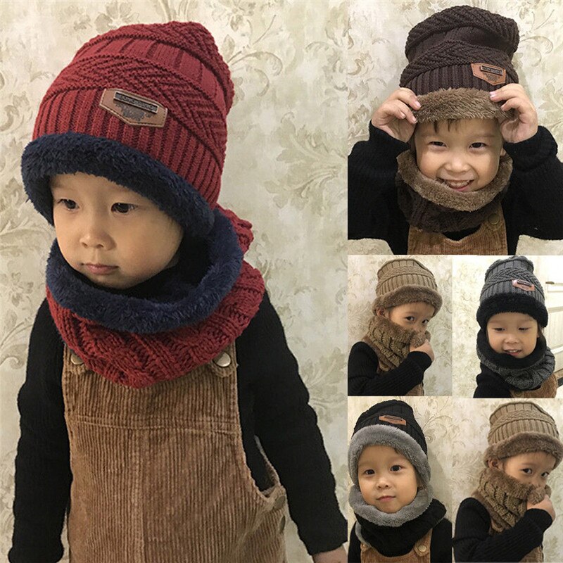 Winter Warm Kids Beanie Hat Scarf Sets Fleece