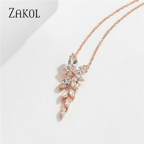 Zakol Marquise Cut Cluster Flower Zirconia Crystal Long Dangle Drop