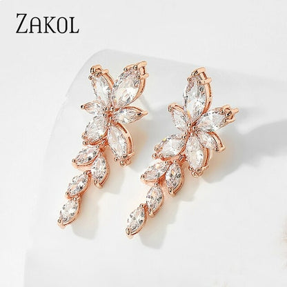 Zakol Marquise Cut Cluster Flower Zirconia Crystal Long Dangle Drop