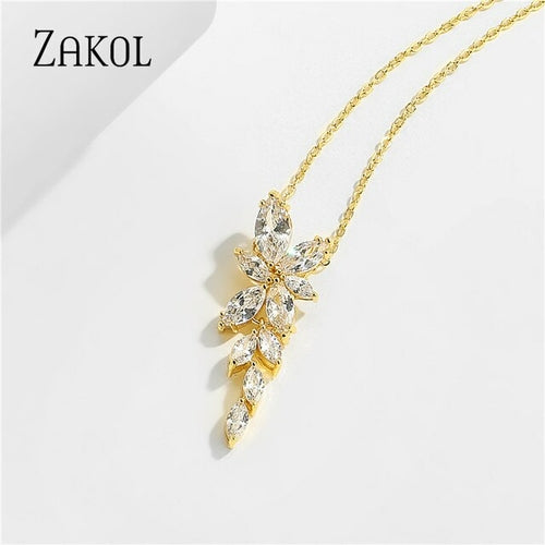 Zakol Marquise Cut Cluster Flower Zirconia Crystal Long Dangle Drop