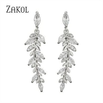 Zakol Marquise Cut Cluster Flower Zirconia Crystal Long Dangle Drop