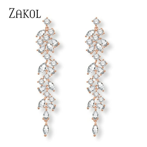 Zakol Marquise Cut Cluster Flower Zirconia Crystal Long Dangle Drop