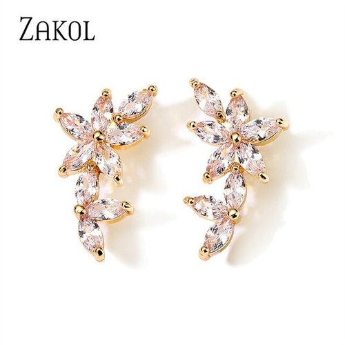 Zakol Marquise Cut Cluster Flower Zirconia Crystal Long Dangle Drop