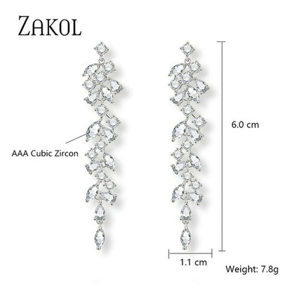 Zakol Marquise Cut Cluster Flower Zirconia Crystal Long Dangle Drop