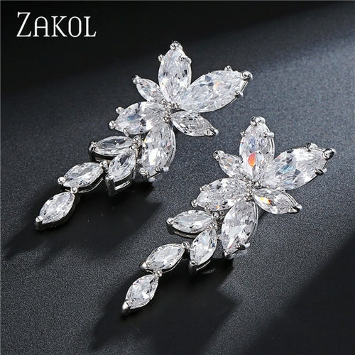 Zakol Marquise Cut Cluster Flower Zirconia Crystal Long Dangle Drop