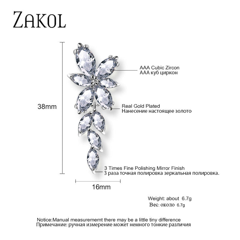 Zakol Marquise Cut Cluster Flower Zirconia Crystal Long Dangle Drop