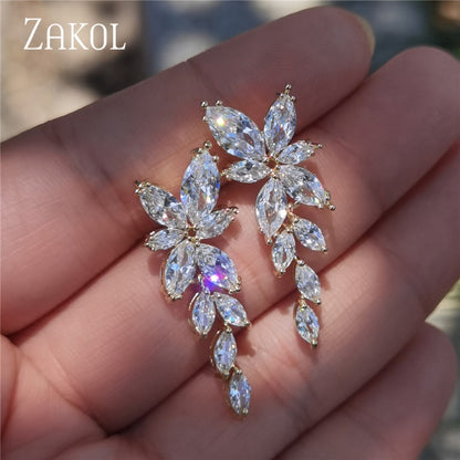 Zakol Marquise Cut Cluster Flower Zirconia Crystal Long Dangle Drop