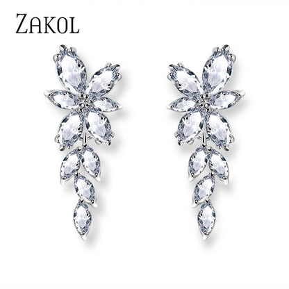 Zakol Marquise Cut Cluster Flower Zirconia Crystal Long Dangle Drop