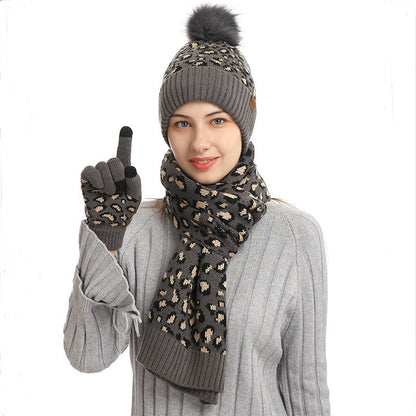 Three-piece Warm Knitted Woolen Hat, Scarf And Gloves