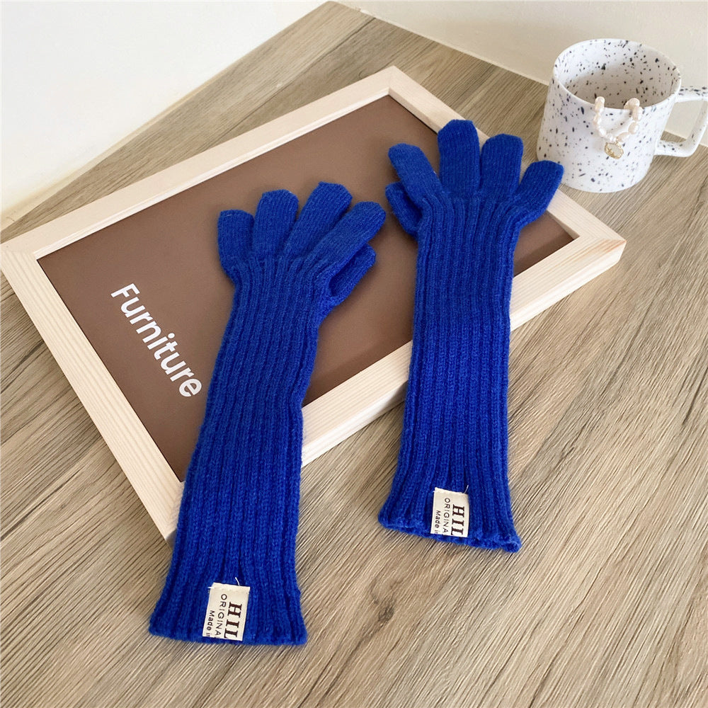 Women's Solid Color Knitted Lengthened Gloves